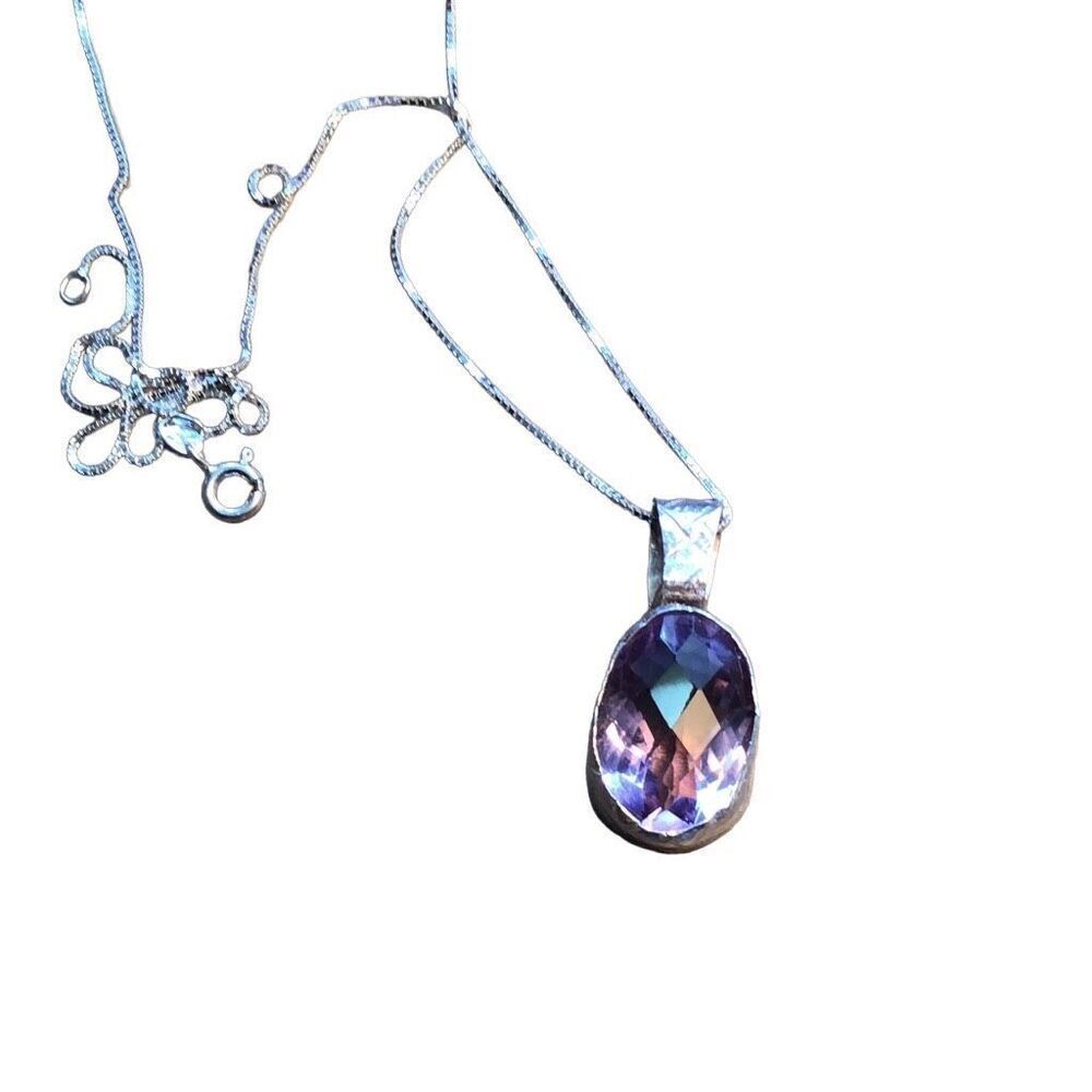 Necklace, Purple Amethyst and Sterling Silver Pendant, NEW, Handmade, Artisan, 1